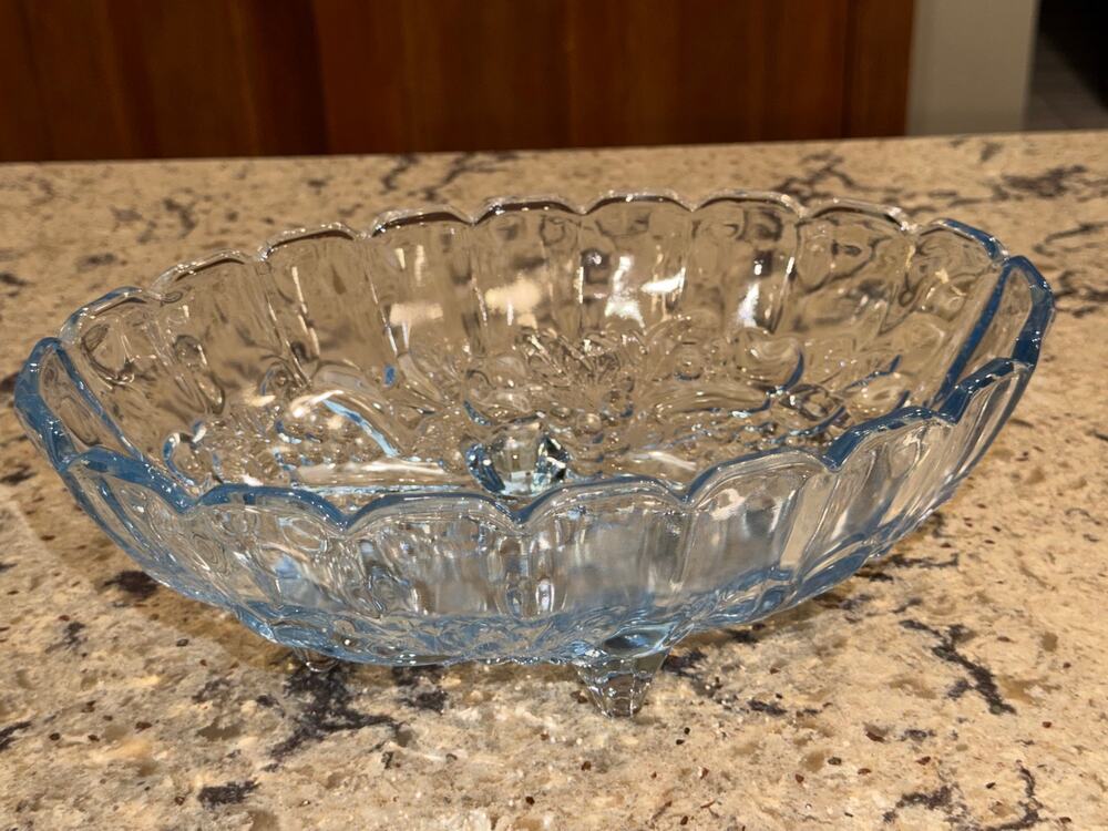 Vintage Indiana Glass Ice Blue 12” Garland Footed Fruit Bowl